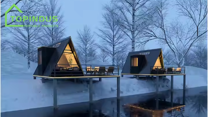 Casas pré-fabricadas modernas com telhado triangular